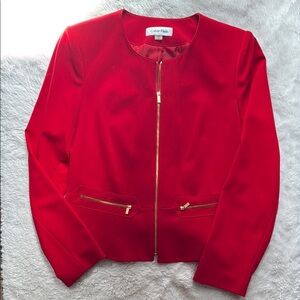 Calvin Klein Red Blazer with Gold Zippers